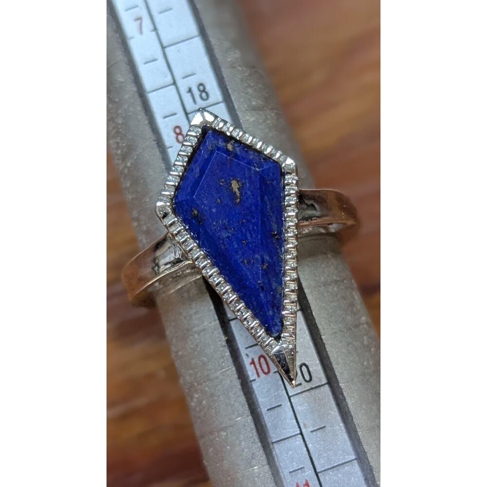 Karis Signed STS Lapis Lazuli Kite Ring Size 9 Filigree Statement Blue Silver